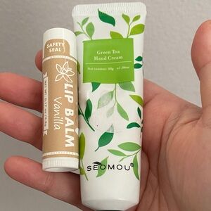 Green Tea Hand Cream & Vanilla Lip Balm - Green & Beige
